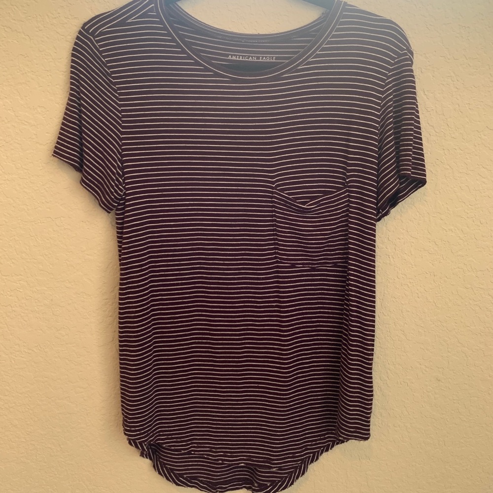 American Eagle striped hi-lo shirt with pocket.